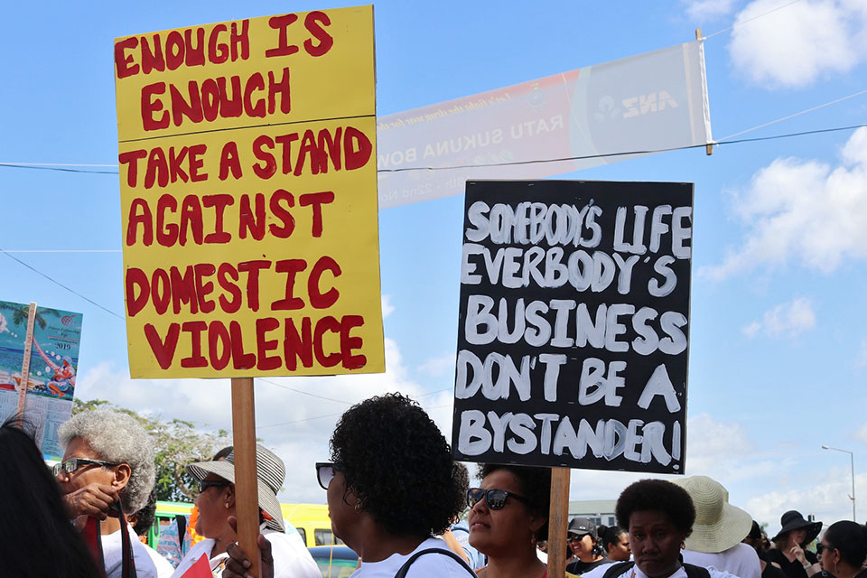Countries in the Pacific are recording an increasing demand for gender-based violence crisis centre services during COVID-19. Photo credit: UN Women/Shazia Usman. 