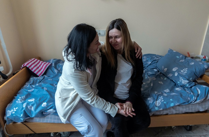 Pregnant women are seen at the Kyiv Maternity Hospital in March 2022. 